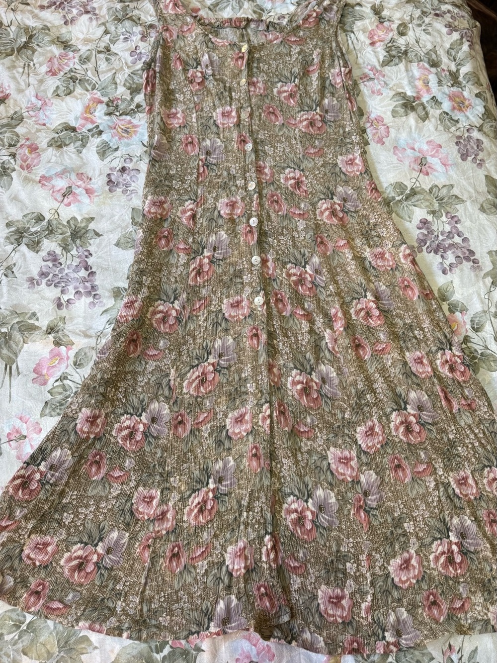 Vintage 90s Betsey Lauren Floral Rayon Button Front Maxi Dress 10 Boho
